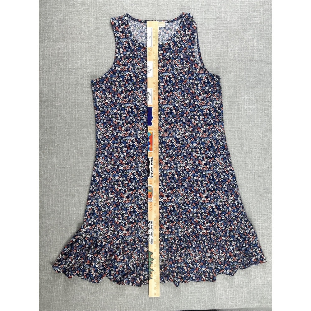 Michael Kors Women's M Floral Blue Stretch Shift Dress Ruffled Hem - Picture 4 of 7